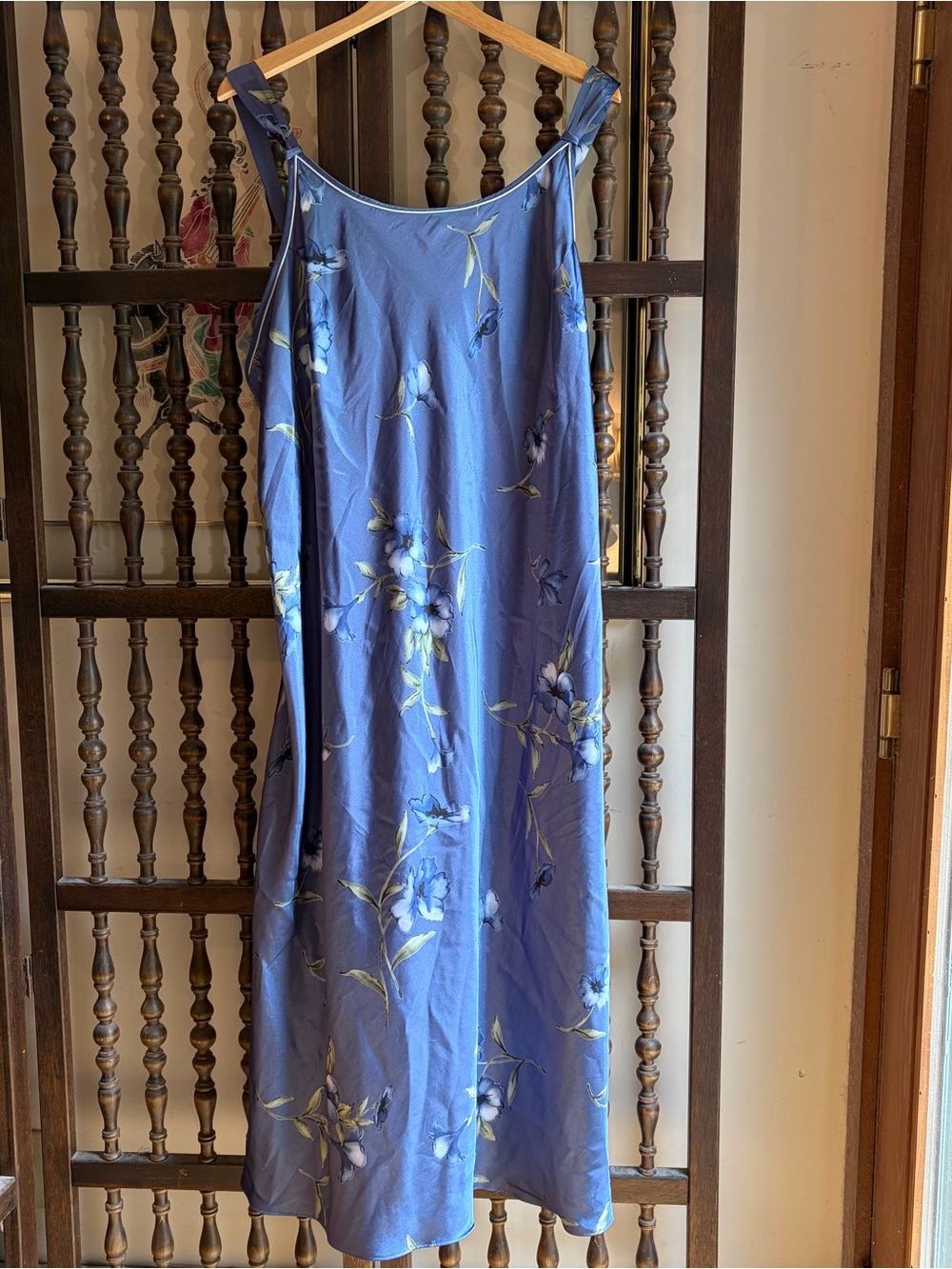 JONES NEW YORK Vintage Midnight Blue Floral Satin Nightgown Slip Maxi Dress 2X